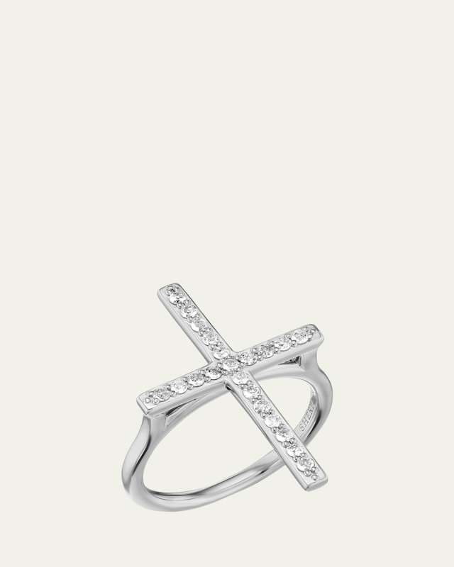 Sterling Silver Diamond Cross Statement Ring